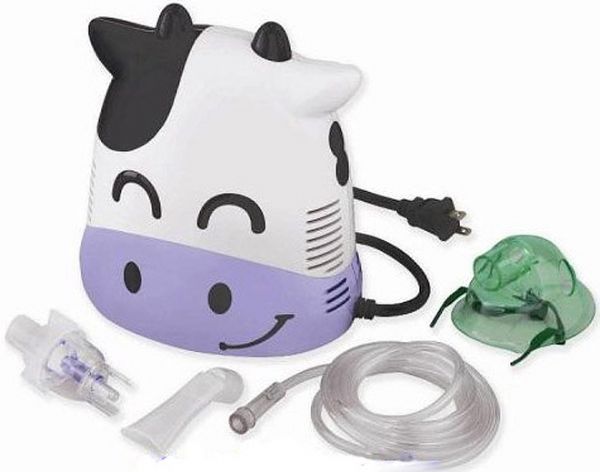 Mabis 40-269-000 Margo Moo Pediatric Compressor Nebulizer, Child friendly nebulizer, Lightweight and compact size, Built in carrying handle, Nebulizer kit with 7 feet of tubing included, Comfortable angled mouthpiece, Pediatric face mask (40269000 40 269 000 40-269)