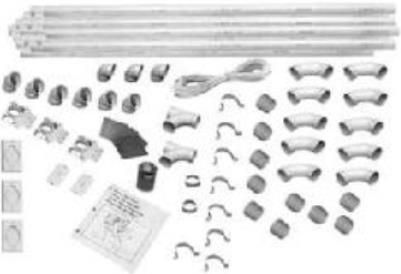 Eureka 40351 Three Inlet Kit with Materials, Includes 80' PVC pipe, 6 nail guards, sealant glue, (2) 90 degree sweep tees, (6) 45 degree elbows, 3 plaster guards, 8 clamps, 100' low voltage 20 gauge wire, 6 wire nuts, 3 white standard inlet valves, (10) 90 degree sweep elbows, (3) 90 degree dual elbows, 10 stop couplers, 3 floor mount adapters, 3 inlet mounting plates; UPC 799113023210 (40-351 403-51 040351)