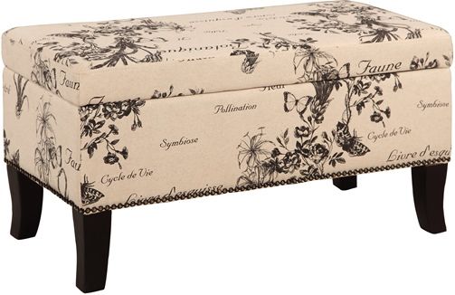 Linon 40454BOT01U Stephanie Ottoman Botanical Linen; Perfect for adding storage and seating to a bedroom, entry or hallway; Botanical patterned linen top and sides are accented by the dark black finished legs; Ample interior storage space keeps linens, toys, and more hidden, yet easily accessible; UPC 753793935966 (40454-BOT01U 40454BOT-01U 40454-BOT-01U)