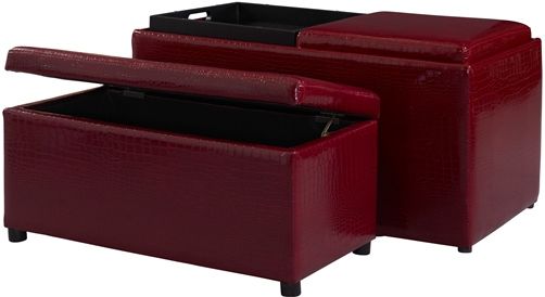 Linon 40461CRI-01-AS-U Red Croco BOGO Ottoman; Offers storage and functionality for any room in your home; Large ottoman has ample interior space for storing a multitude of items; Top flips, offering a cushioned side for seating and a tray side for storage/display; 275 lbs weight capacity; UPC 753793913544 (40461CRI01ASU 40461CRI-01ASU 40461CRI-01AS-U 40461CRI01-ASU)