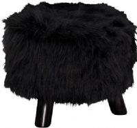 Linon 40487BLK-01-AS-U Flokati Foot Stool (16" Wide), Black; Fun and dramatic, is perfect for adding flair to any space; Small plush top stool is ideal for placing in front of an accent chair, by a bed or throughout your living space; Black finished legs and black faux Flokati top keep the stool looking sleek and stylish; UPC 753793912417 (40487BLK01ASU 40487BLK-01-ASU 40487BLK-01AS-U 40487BLK01-ASU) 