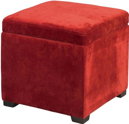 Linon 40520RED-01-AS Judith Ottoman with Jewelry Storage, Red Microfiber Upholstery, Safety hinge on lid, Ample interior storage space, Lift out jewelry tray insert, Plush cushioned top, 16