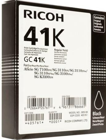 Ricoh 405761 Black Ink Cartridge for use with Aficio SG3110DN, SG3110DNW, SG3100SNw and SG3110SFNw Printers, Up to 2500 standard page yield @ 5% coverage; New Genuine Original OEM Ricoh Brand, UPC 026649057618 (40-5761 405-761 4057-61) 