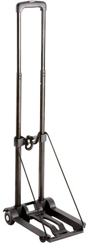 Safco 4058NC Plastic Luggage Cart, Black, Fold down the handle to create a large rolling platform, extend the handle halfway for a push-cart or to its full height for a telescoping handle that enables the cart to used as a dolly; 150 lbs. Weight Capacity, Folded Size 9.5x3.5x17.75