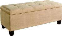 Linon 40602BGE-01-KD-U Carmen Ottoman with Shoe Storage, Beige Microfiber Upholstery, Safety hinge on lid, Ample interior storage space, Side storage pockets provide storage for a multitude of shoes, Plush, cushioned, tufted top, 48"W x 20"D x 20"H , Some Assembly Required, UPC 753793917573 (40602BGE01KDU 40602BGE-01-KD-U 40602BGE 01 KD U) 