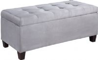 Linon 40602GRY-01-KD-U Carmen Grey Shoe Storage Ottoman; Perfect for placing in a large closet, entry or at the foot of a bed; Grey microfiber upholstery allows this piece to easily complement any décor style and color scheme; Top tufting details adds an eyecatching accent to the piece; UPC 753793932347 (40602GRY01KDU 40602SGRY-01KD-U 40602GRY01-KDU 40602GRY-01KDU) 