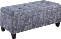 Linon 40602SCRPLIN-01-KD-U Carmen Script Shoe Storage Ottoman; Perfect for placing in a large closet, entry or at the foot of a bed; Script upholstery allows this piece to easily complement any décor style and color scheme; Top tufting details adds an eyecatching accent to the piece; Once opened, ample interior storage space is revealed; UPC 753793932330 (40602SCRPLIN01KDU 40602SCRPLIN-01KD-U 40602SCRPLIN01-KDU 40602SCRPLIN-01KDU) 