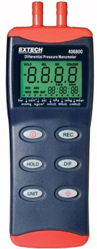 Extech 406800 Digital Manometer (11 selectable units), 11 selectable units of measure, +/- 5.000 PSI range, Max/Min recording and Relative time stamp, Compensated temperature range 32 to 122F (0-50C), Data Hold, Auto power off, and Min/Max functions, Large LCD display with backlighting, Zero function for offset correction or measurement, UPC 793950468005 (406-800 406 800)