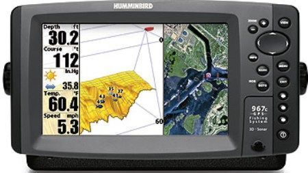 Humminbird 4069601CHO model 967c 3D Combo Color Fish Finder and GPS Chartplotter, without Transducer, 8-inch TFT LCD screen with 480 x 800 lines of resolution in full color, 3D resolution across 53-degrees of bottom offer up to 20x more history and detail, Built-in 4 nautical mile resolution UniMap of USA inland lakes, rivers and coastal areas (4069601CHO 406-9601CHO 406 9601CHO 4069601 CHO)