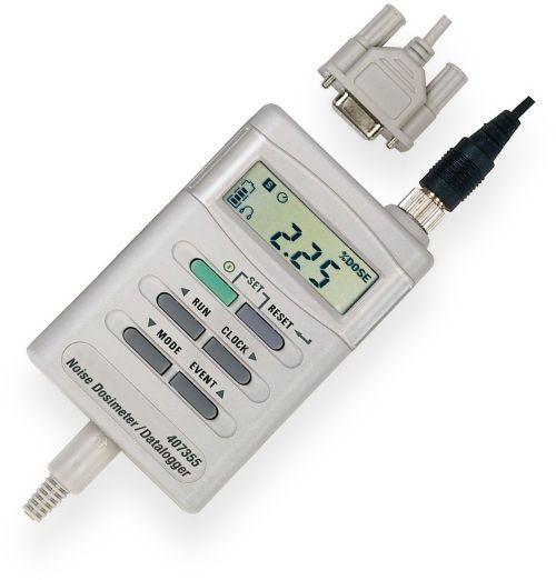 Extech 407355 Personal Noise Dosimeter with RS232 Interface, Measure total sound exposure over an 8-hour period, Perform OSHA and IEC Noise accumulation surveys, Adjustable Criterion Level, Exchange Rate, and Threshold, Applications include Personal accumulated noise exposure measurement, UPC 793950403556 (407-355 407 355)