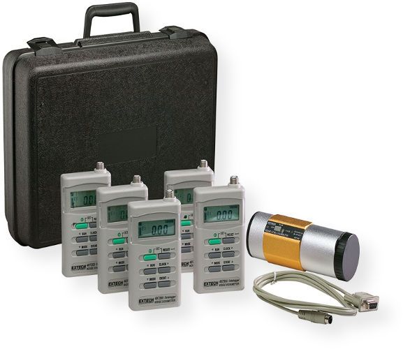 Extech 407355-KIT-5 Personal Noise Dosimeter Kit, 5 Pack with Calibrator, Measure total sound exposure over an 8-hour period, Perform OSHA and IEC Noise accumulation surveys, Adjustable Criterion Level, Exchange Rate, and Threshold, UPC 793950035511 (407355KIT5 407355-KIT5 407355-KIT 407355KIT 407355)