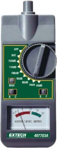 Extech 407703A Analog Sound Level Meter, Noise Dosimeter, and Calibrator with Case, 54 to 126 dB Range, Frequency Range (Hz) 31.5 to 8000, A and C Frequency Weighting, Accuracy +/-2, Fast and Slow Response Time, UPC 793950407035 (407703-A 407703 407-703A 407-703)