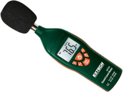 Extech 407732-NIST Dual-range Type 2 digital sound level meter with backlit LCD W/NIST; High accuracy meets ANSI and IEC 651 Type 2 standards; High and Low measuring ranges: 35 to 100dB (low) and 65 to 130dB (high); Data Hold and Max Hold functions; Backlit LCD display to view in dimly lit area; Dimensions 8.2