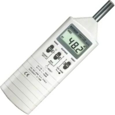 Extech 407736 Digital Sound Level Meter, 1.5dB Accuracy, A and C weighting, High (75 to 130dB) and Low (35 to 90dB) measuring ranges, 0.1dB resolution, Fast/slow response, Max Hold with reset button, Meets ANSI and IEC 651 Type II standards, Large 0.5