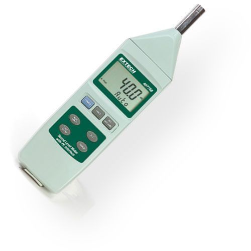 Extech 407768-NIST Digital Sound Level Meter with NIST certificate, Auto/Manual ranging from 30 to 130dB in three 50dB ranges, Meets ANSI and IEC Type 2 standards, A and C selectable frequency weightings, Fast and Slow selectable response times (407768NIST 407768 NIST 407-768 407 768)