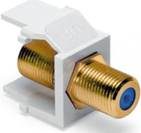 Leviton 40831-BW Feedthrough QuickPort Gold-Plated F-Connector, White Housing, Fits with all QuickPort wallplates and housings, Frequency range equals DC-3.0 GHz, Female-female adapter for quick screw-on connections, 360-degree gold-plated seizing pin, 75 ohm impedance, High-Impact Fire-Retardant Plastic Body Material, UPC 078477005941 (40831BW 40831 BW)