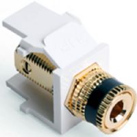 Leviton 40833-BWE Binding Post QuickPort Connector, Black Stripe/White Housing; Fits with Banana Jack connectors; Fits with all QuickPort wallplates, housings, and panels; Screw Terminal; Connector bodies are high-impact, fire-retardant plastic rated UL 94V-0 Binding Post is gold flash-plated 5-15 &#956;m; UPC 078477962411 (40833BWE 40833 BWE) 