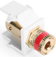 Leviton 40833-BWR Binding Post QuickPort Connector, Red Stripe/White Housing; Fits with Banana Jack connectors; Fits with all QuickPort wallplates, housings, and panels; Screw Terminal; Connector bodies are high-impact, fire-retardant plastic rated UL 94V-0 Binding Post is gold flash-plated 5-15 &#956;m; UPC 078477962398 (40833BWR 40833 BWR) 