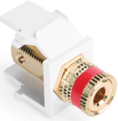 Leviton 40833-BWR Binding Post QuickPort Connector, Red Stripe/White Housing; Fits with Banana Jack connectors; Fits with all QuickPort wallplates, housings, and panels; Screw Terminal; Connector bodies are high-impact, fire-retardant plastic rated UL 94V-0 Binding Post is gold flash-plated 5-15 μm; UPC 078477962398 (40833BWR 40833 BWR)