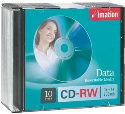 Imation 40955 Storage media-CD-RW, 700 MB Native Capacity, 80min Recording Time, 10 Media Included, 4x Max. Write Speed, 1x Min. Rewrite Speed, UPC 051122409554 (40-955 40 955)