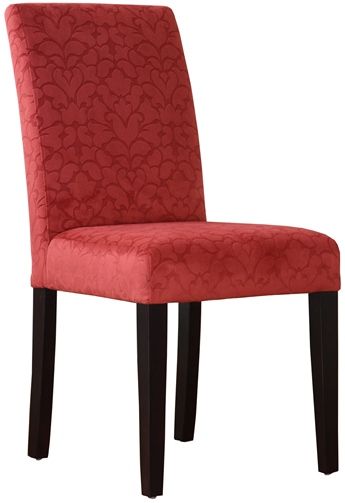 Linon 41020RED01U Tomato Red Upton Parsons Chair; Stylish and versatile, can easily add extra seating to a table, kitchen area or living space; Seat and back both have a subtle burnout damask pattern that adds eyecatching interest and sophistication to the solid color fabric; UPC 753793944746 (41020-RED01U 41020RED-01U 41020-RED-01U)