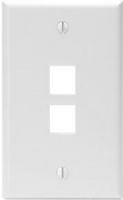 Leviton 41080-2WP Single-Gang QuickPort Wallplate with 2-Port, White, High-Impact Plastic Material, Color-matched wallplate screws, Fits within minimum rectangular NEMA openings, Compatible with all individual QuickPort connectors, Individual port configurability allows specification flexibility, Narrow module width allows high port density in a small area, UPC 078477835616 (410802WP 41080 2WP) 