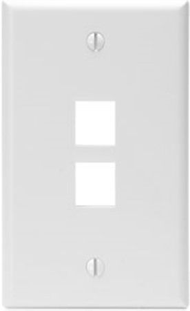 Leviton 41080-2WP Single-Gang QuickPort Wallplate with 2-Port, White, High-Impact Plastic Material, Color-matched wallplate screws, Fits within minimum rectangular NEMA openings, Compatible with all individual QuickPort connectors, Individual port configurability allows specification flexibility, Narrow module width allows high port density in a small area, UPC 078477835616 (410802WP 41080 2WP)