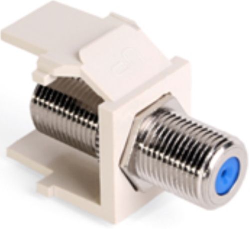 Leviton 41084-FTF Feedthrough QuickPort F-Connector, Light Almond Housing, Fits with all QuickPort wallplates and housings, Nickel-Plated Contact Surface Material, Frequency range equals DC-3.0 GHz, Female-female adapter for quick screw-on connections, 360-degree gold-plated seizing pin, 75 ohm impedance, UPC 078477279458 (41084FTF 41084 FTF)