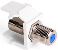 Leviton 41084-FWF Feedthrough QuickPort F-Connector, Nickel Plated/White, Fits with all QuickPort wallplates and housings, Frequency range equals DC-3.0 GHz, Female-female adapter for quick screw-on connections, 360-degree gold-plated seizing pin, 75 ohm impedance, High-Impact Fire-Retardant Plastic Body Material, UPC 078477819982 (41084FWF 41084 FWF) 