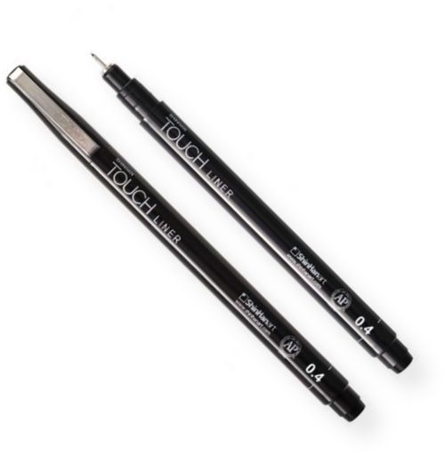 ShinHan Art 4110004 TOUCH 0.4mm Liner; Quality liner made in Japan but contains Shinhans superior Korean made ink; True carbon black pigment ink is water resistant, archival quality, acid free, lightfast, xylene free, and smearproof; Ink lays down with a smooth application; Liners feature a significant write out and long lasting nibs; EAN 8809326420064 (4110004 TOUCH-4110004 LINER-4110004 SHINHANART4110004 SHINHAN-ART4110004 SHINHAN-ART-4110004)