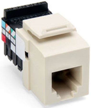 Leviton 41106-RT6 Voice Grade USOC QuickPort Snap-in 6-Connector, Light Almond, Exclusive cutting ledge combines termination and trim into one labor-saving step, Individual port configurability allows specification flexibility, Robust one-piece lead-frame design, Narrow connector allows high port density in a small area, Voice-Grade and USOC wire configuration labels, UPC 078477286227 (41106RT6 41106 RT6)