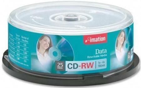 Imation 41149 Storage media CD-RW, 650 MB Native Capacity, 74min Recording Time, 25 Media Included Qty, 4x Max. Write Speed, UPC 051122411496 (411-49 411 49)