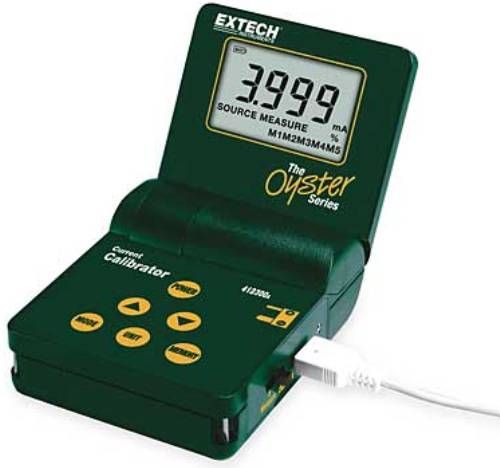 Extech 412300A-NIST Current Calibrator provides 0 to 24mA output displayed as mA or % and will Power and measure a two-wire current loop with NIST Certificate, 24VDC drives current loads up to 1000, Five preset calibration values for fast calibration (412300ANIST 412300A NIST 412300 412300-A 412-300)