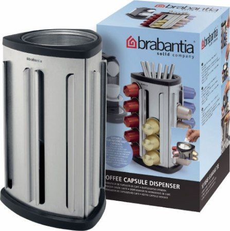 Brabantia 418709 Coffe Capsule Dispenser with Removeable Cup, Matte Steel, Perfect solution to store Nespresso coffee capsules conveniently arranged, Large capacity, compact design  room for 3 x 10 Nespresso coffee capsules, Capsules can easily be taken out and are simple to refill, Removable container for empty cups, tea spoons, sugar etc (418-709 418 709)