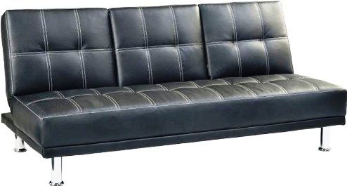 Linon 42005BLK-01-KD-U Margery Upholstered Vinyl Sofa Bed, Black PU, Metal / Black Vinyl Finish / Fabric, Perfect for small spaces, Multiple angles allow this piece to transform, Plush cushioned frame, Tufted details, 30.71