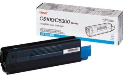 Okidata 42127403 Cyan Toner Cartridge, Work With: C5800Ldn C5300n C5100n C5200n C5400 C5400n C5400dn C5400tn C5400dtn C5150n Color LED Printers, C5510n MFP Color Multifunctional System, Estimated life of 5000 pages at 5% coverage for letter-size paper, New Genuine Original OEM Okidata Brand, UPC 051851351391 (421-27403 421 27403 42127-403)