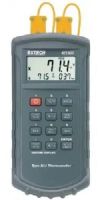 Extech 421502-NIST J/K Dual Thermocouple Thermometer with NIST Certificate; Thermometer with dual display, relative and programmable High/Low audible alarms; Temperature range: -328 to 2498 degrees fahrenheit for Type K and -328 to 1922 degrees fahrenheit for Type J; Rugged water resistant design with protective holster/stand; UPC: 793950425039 (EXTECH421502NIST EXTECH 421502-NIST THERMOCOUPLE THERMOMETER) 