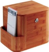 Safco 4237CY Bamboo Suggestion Box, Cherry, Clear acrylic display that allows you to customize your message and a side compartment area to store pens and Suggestion Cards (25 cards included), Keyed Alike, 2 Keys Included, Included Mounting Hardware, Bamboo Material, Display Area 8 1/2"w x 5 1/2"h, Dimensions 10"w x 8"d x 14"h, Weight 4 lbs. (4237-CY 4237C 4237 CY) 