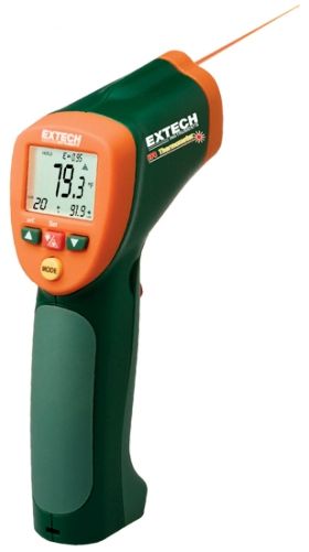 Extech 42515 IR Thermometer + Type K, Wide Temperature Range for IR Temperature and Type K Thermocouple, Measurements, Automatic Emissivity Adjustment (For Temperatures 212F or Higher), Memory Stores up to 20 Readings, Laser Pointer provides better aim and accuracy, UPC 793950425152 (42-515 425-15)