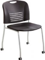 Safco 4291BL Vy Straight Leg with Caster Stack Chair, Black; 350 lbs. Weight Capacity; Stackable; 1 1/2" Diameter Wheel/Caster Size; Polypropylene, Plastic (back), Plastic (seat) and Steel (frame) Materials; GREENGUARD; Seat Size 18"w x 17 1/2"d; Back Size 19.5W x 16"H; Dimensions 22 1/2"w x 19 1/2"d x 32 1/2"h; ANSI/BIFMA Meets Industry Standards (4291-BL 4291B 4291 BL) 