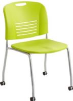 Safco 4291GS Vy Straight Leg with Caster Stack Chair, Grass; 350 lbs. Weight Capacity; Stackable; 1 1/2" Diameter Wheel/Caster Size; Polypropylene, Plastic (back), Plastic (seat) and Steel (frame) Materials; GREENGUARD; Seat Size 18"w x 17 1/2"d; Back Size 19.5W x 16"H; Dimensions 22 1/2"w x 19 1/2"d x 32 1/2"h; ANSI/BIFMA Meets Industry Standards (4291-GS 4291G 4291 GS) 