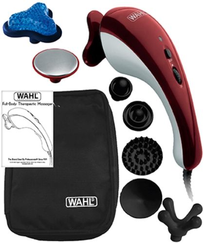 Wahl 4295-400 Hot-Cold Therapy Handheld Massager; Corded massager with variable intensity for light or intense massage; Comes complete with 7 attachment heads plus a heat and cold attachment; All packaged in a deluxe soft zippered storage case; Includes: Cold Attachment, Heat Attachment, Power Disc, Facial Attachment, Spot Attachment, Four-Finger Flex Attachment and Triad Attachment; UPC 043917429502 (4295400 4295 400 429-5400) 