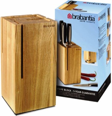 Brabantia 430008 Knife Block, FSC certified Ashwood knife block, Ideal solution to store your Brabantia set of knives in a secure and compact way, Easy to take out the knives - angled slots and rotating base, Added safety - rim prevents the knives from sliding out of the block accidentally, Easy to clean - base can be extended for easy cleaning (430-008 430 008)