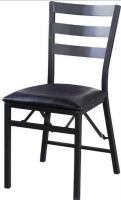 Linon 43057MTL-02-AS-U Arista Folding Chair, Powder coated, Sturdy, solid metal frame, Dark Brown Metal Finish, Black Leatherette Upholstered Seat, Wood Slat Back, 400 lbs Weight Limit, 17.52"W x 19.69"D x 33.27"H Dimensions, Set of 2, UPC 753793908892 (43057MTL02ASU 43057MTL-02-AS-U 43057MTL 02 AS U) 