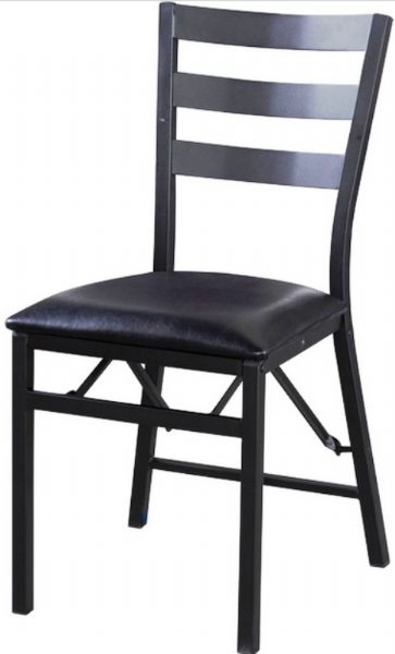 Linon 43057MTL-02-AS-U Arista Folding Chair, Powder coated, Sturdy, solid metal frame, Dark Brown Metal Finish, Black Leatherette Upholstered Seat, Wood Slat Back, 400 lbs Weight Limit, 17.52