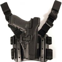 Blackhawk 430600 Serpa Level 3 Tactical Holster; SERPA Auto Lock release; Passive retention detent adjustment screw; Thumb-activated Pivot Guard for additional security; Full-length holster body protects rear sights; Flexible thigh platform conforms to leg size; Y-harness suspension system distributes weight evenly, keeps holster vertical and allows use of pocket; UPC 648018048296 (43-0600 430-600 4306-00) 