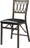 Linon 43060MTL-02-AS-U Arista Ovals Folding Chair, Powder coated, Sturdy, solid metal frame, Dark Brown Metal Finish, Black Leatherette Upholstered Seat, Decorative oval back, 401 lbs Weight Limit, 17.91"W x 19.69"D x 33.27"H Dimensions, Set of 2, UPC 753793911977 (43060MTL02ASU 43060MTL-02-AS-U 43060MTL 02 AS U) 