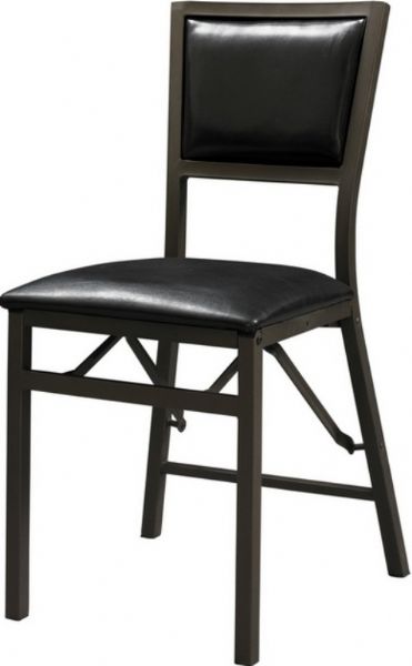 Linon 43061MTL-02-AS-U Arista Padded Back Folding Chair, Powder coated, Sturdy, solid metal frame, Dark Brown Metal Finish, Black Leatherette Upholstered Seat, Padded Back, 402 lbs Weight Limit, 17.91