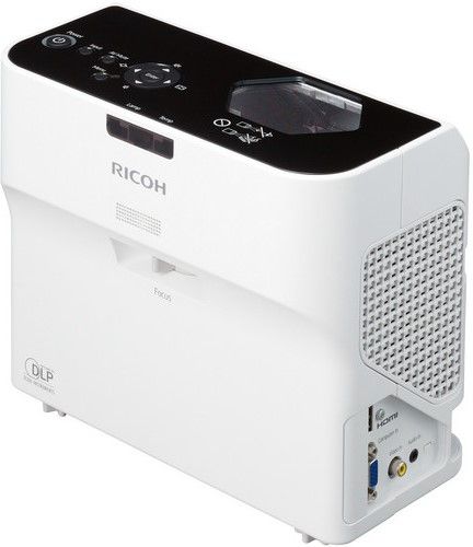 Ricoh 431067 Model PJ WX4130 Ultra Short Throw DLP Projector; 2500 Lumens; Resolution WXGA 1280 x 800 dpi (1024000 Picture Elements); Contrast Ratio 2500:1; Size of Projected Image 48