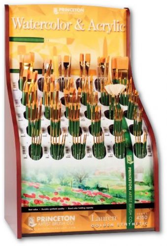 Princeton 4350D Good Synthetic Sable Watercolor And Acrylic Brush Display; Princeton's number one selling watercolor line; Economically priced, good quality watercolor brush holds lots of color, points well, has good snap with attractive green short handles; Dimension 12.50
